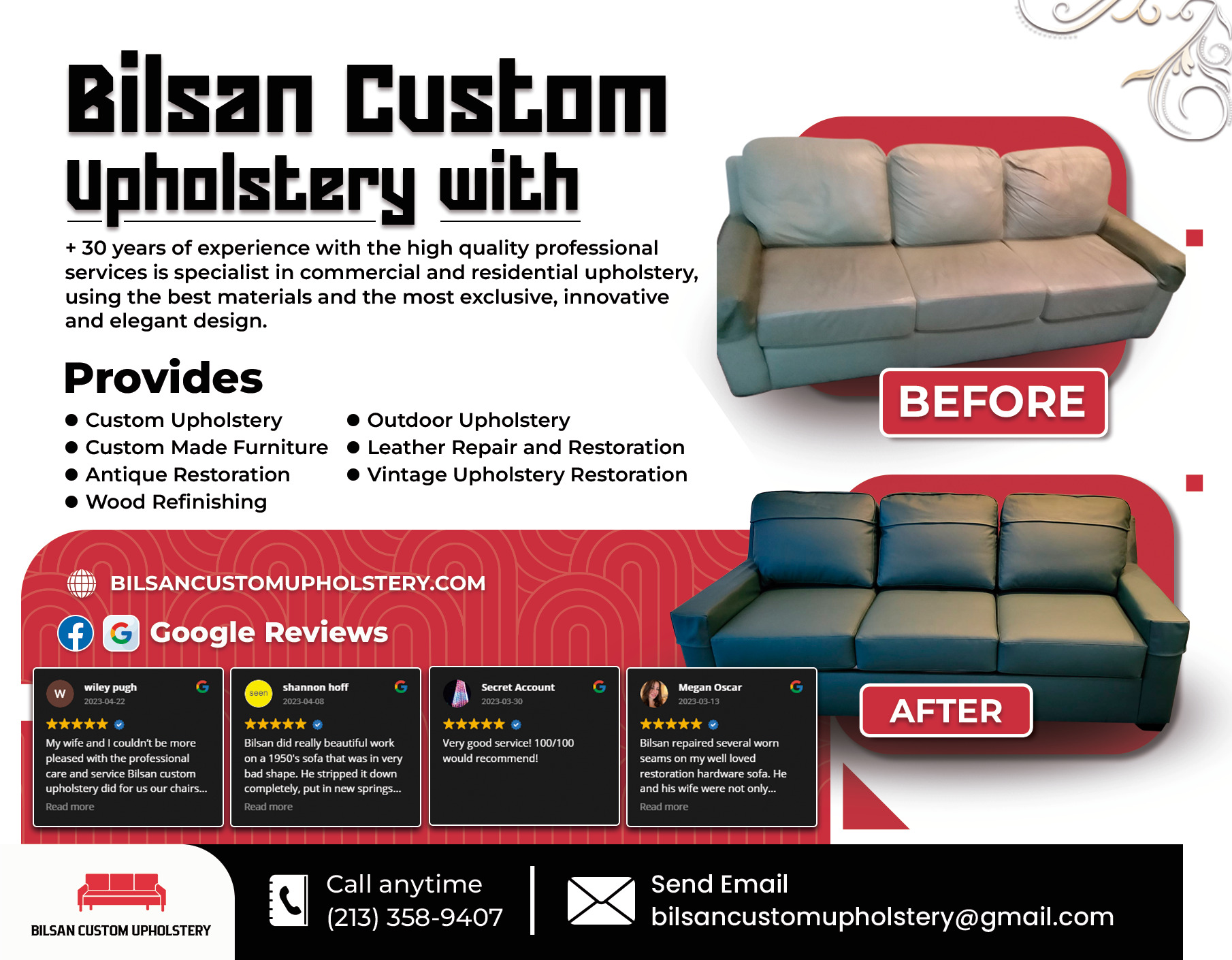 Bilsan Custom Upholstery Before and After Furniture Restoration