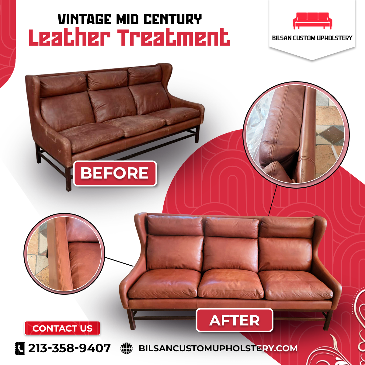 Vintage Mid Century Leather Treatment - Before and After