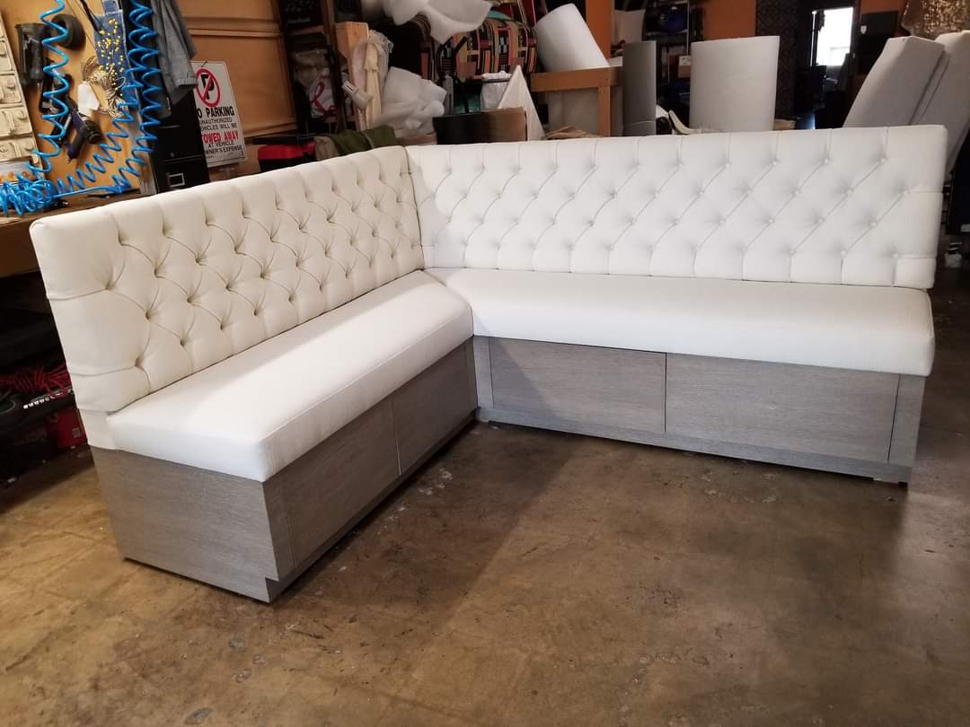Custom upholstered banquette by Bilsan Custom Upholstery in Los Angeles