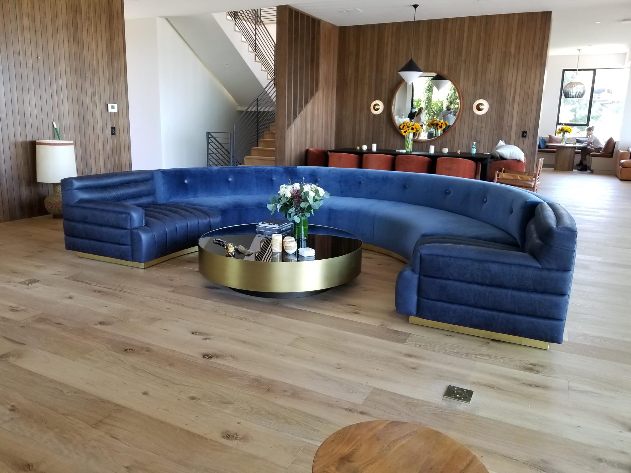 Commercial and Residential - Blue curved upholstered sectional sofa