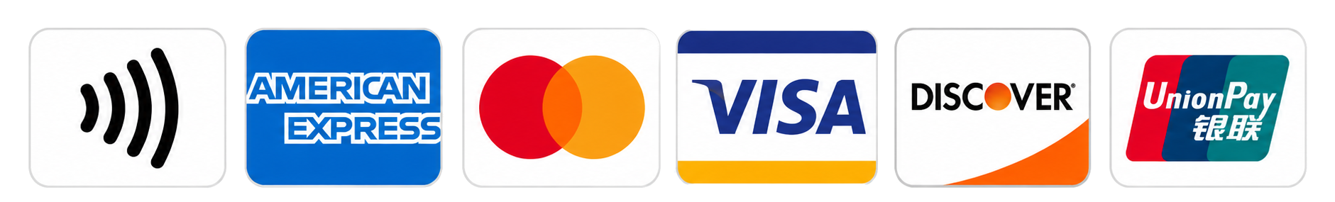 Accepted payment methods including major credit and debit cards